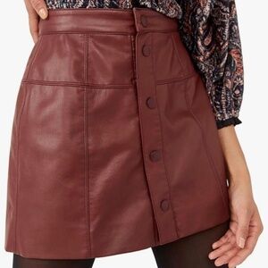 Free People Burgundy Faux Leather Mini Skirt Size 0 New